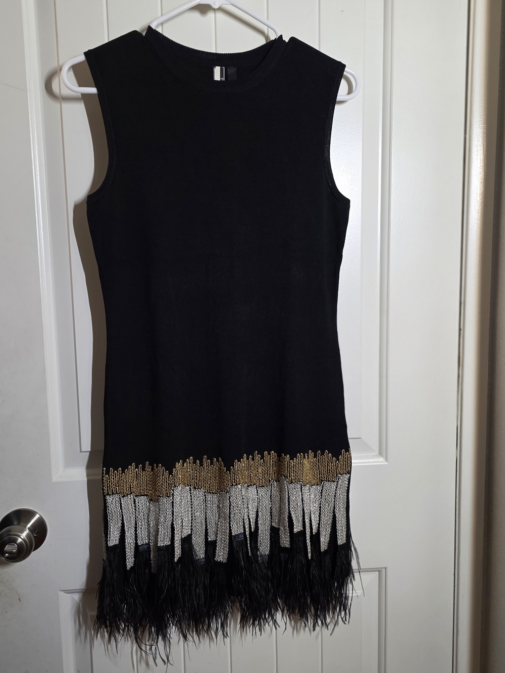 Topshop Black Sleeveless Mini Dress with Gold & Silver Fringe